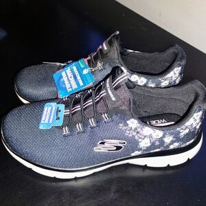 Skechers Black and White Floral Athletic Shoes
